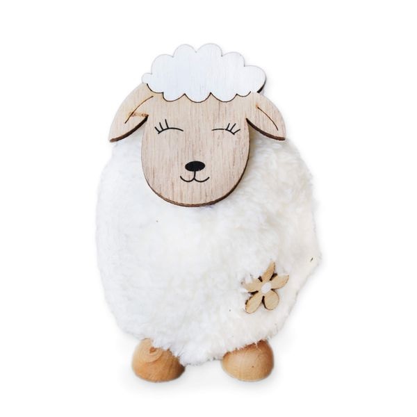 Beránek textil dřevo 11cm bílá
